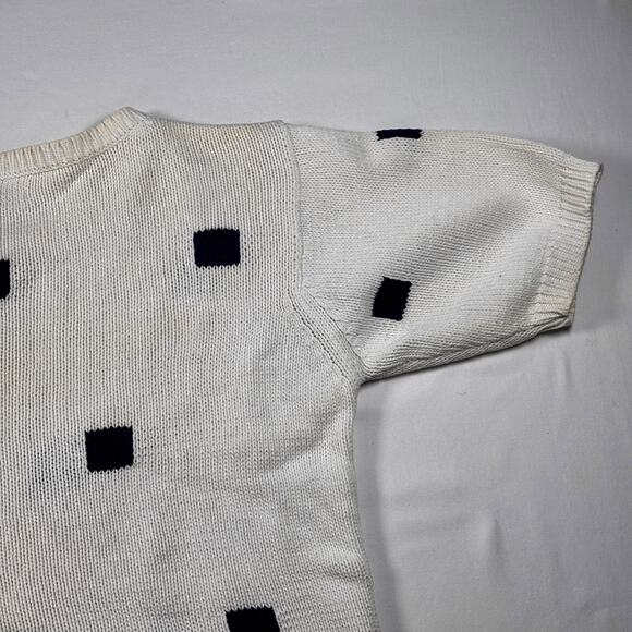 Vintage 1990s Brooks Brothers Knit Sweater Navy Blue Squares Short Sleeve AS IS - Picture 7 of 16